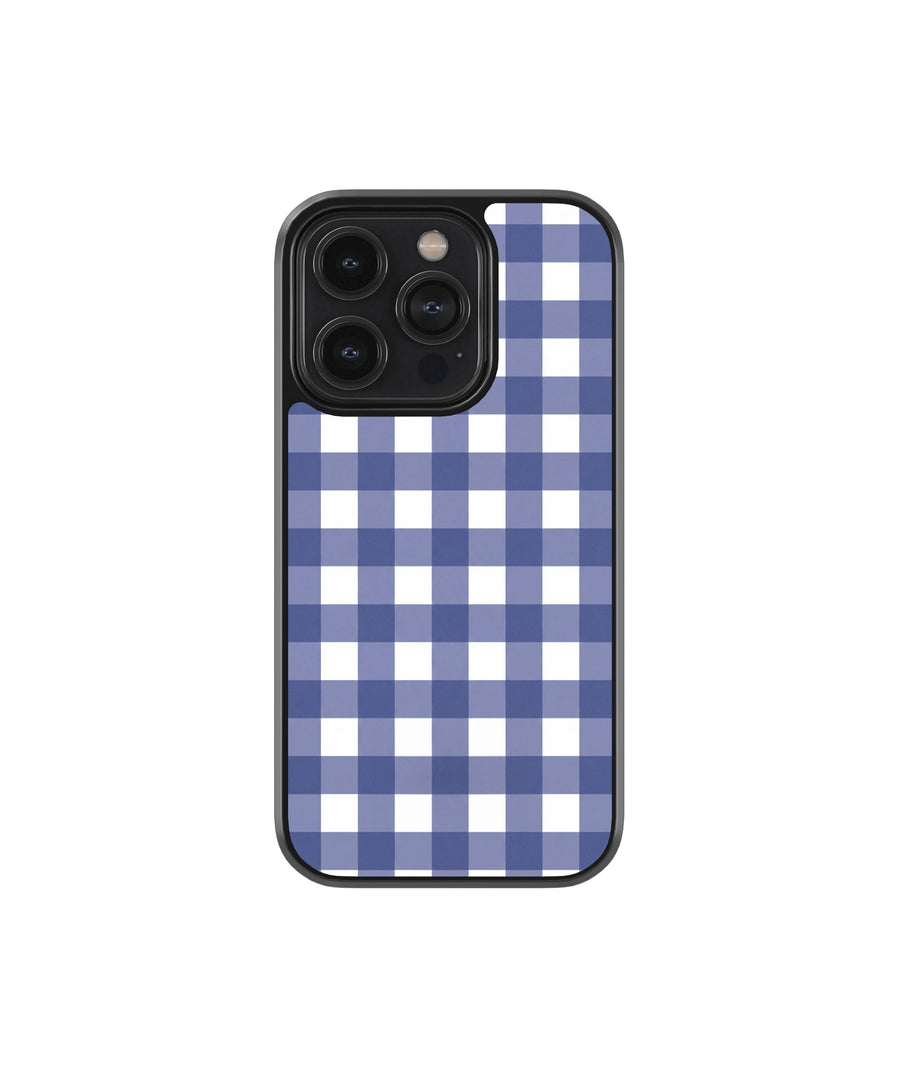 Navy Check Premium Glass Phone Case