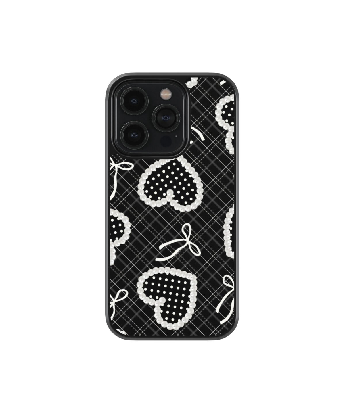 Black Heart And Bow Premium Glass Phone Case - Image 1