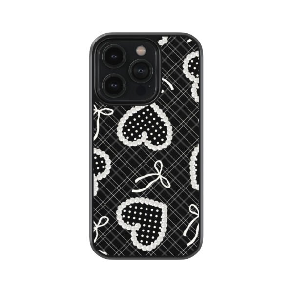 Black Heart And Bow Premium Glass Phone Case