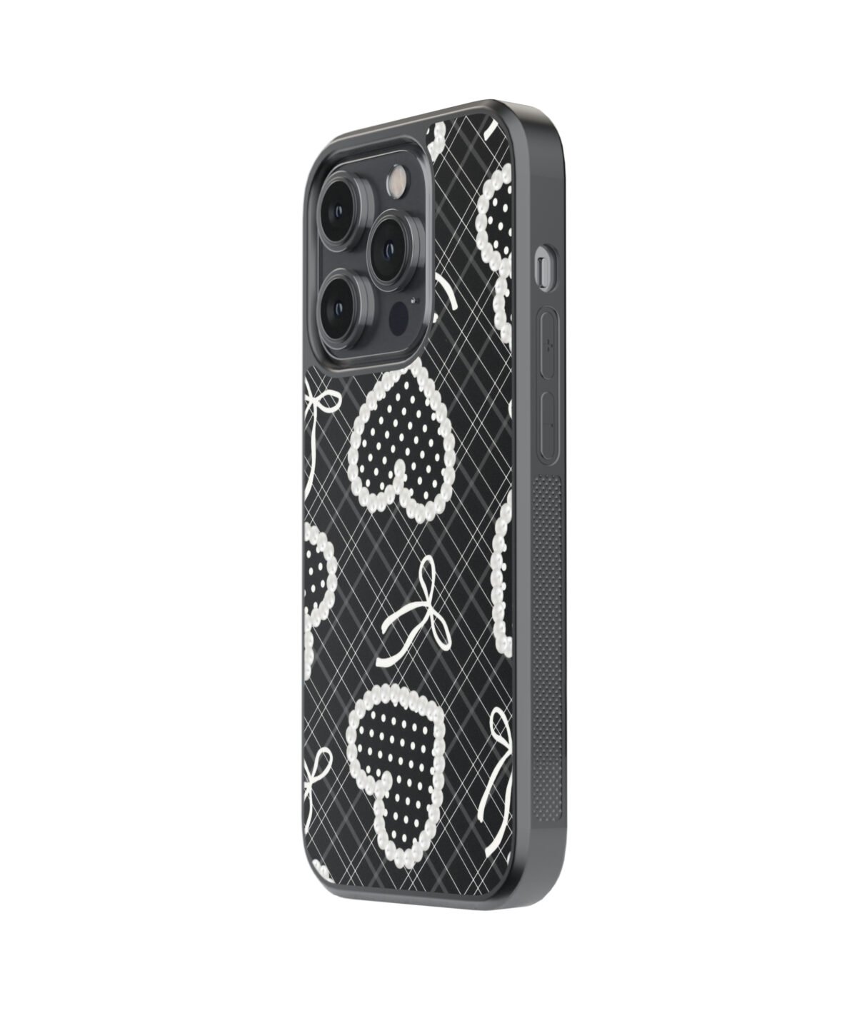 Black Heart And Bow Premium Glass Phone Case - Image 4
