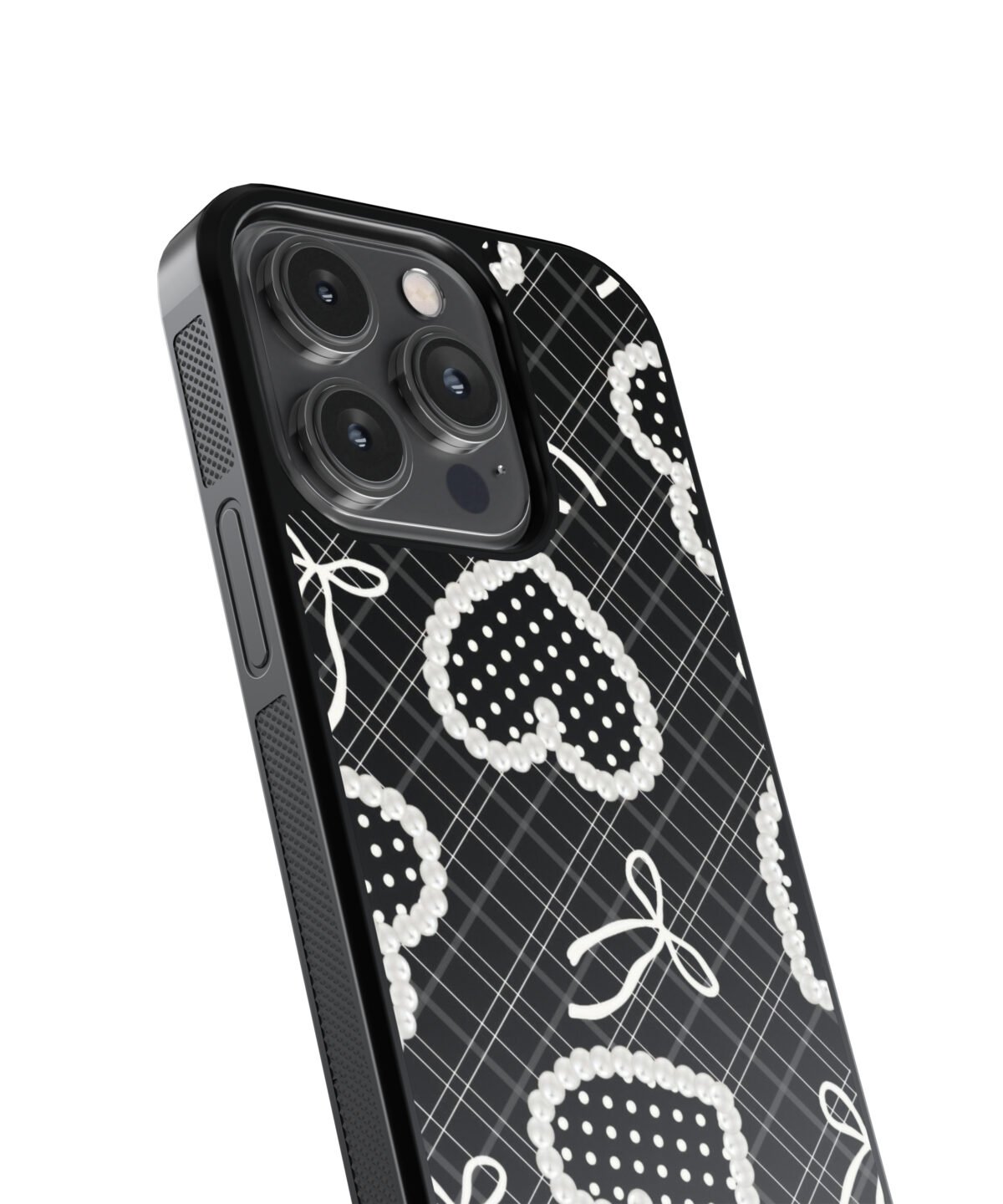 Black Heart And Bow Premium Glass Phone Case - Image 3
