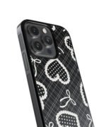 Black Heart And Bow Premium Glass Phone Case - Image 3