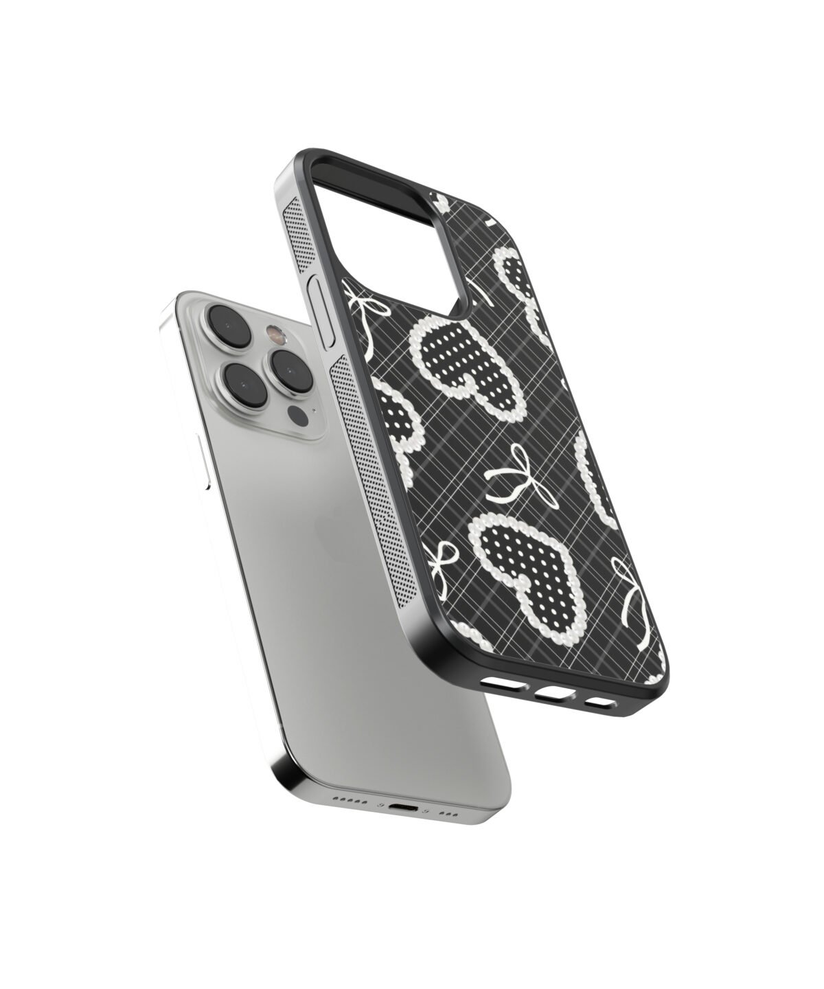 Black Heart And Bow Premium Glass Phone Case - Image 2